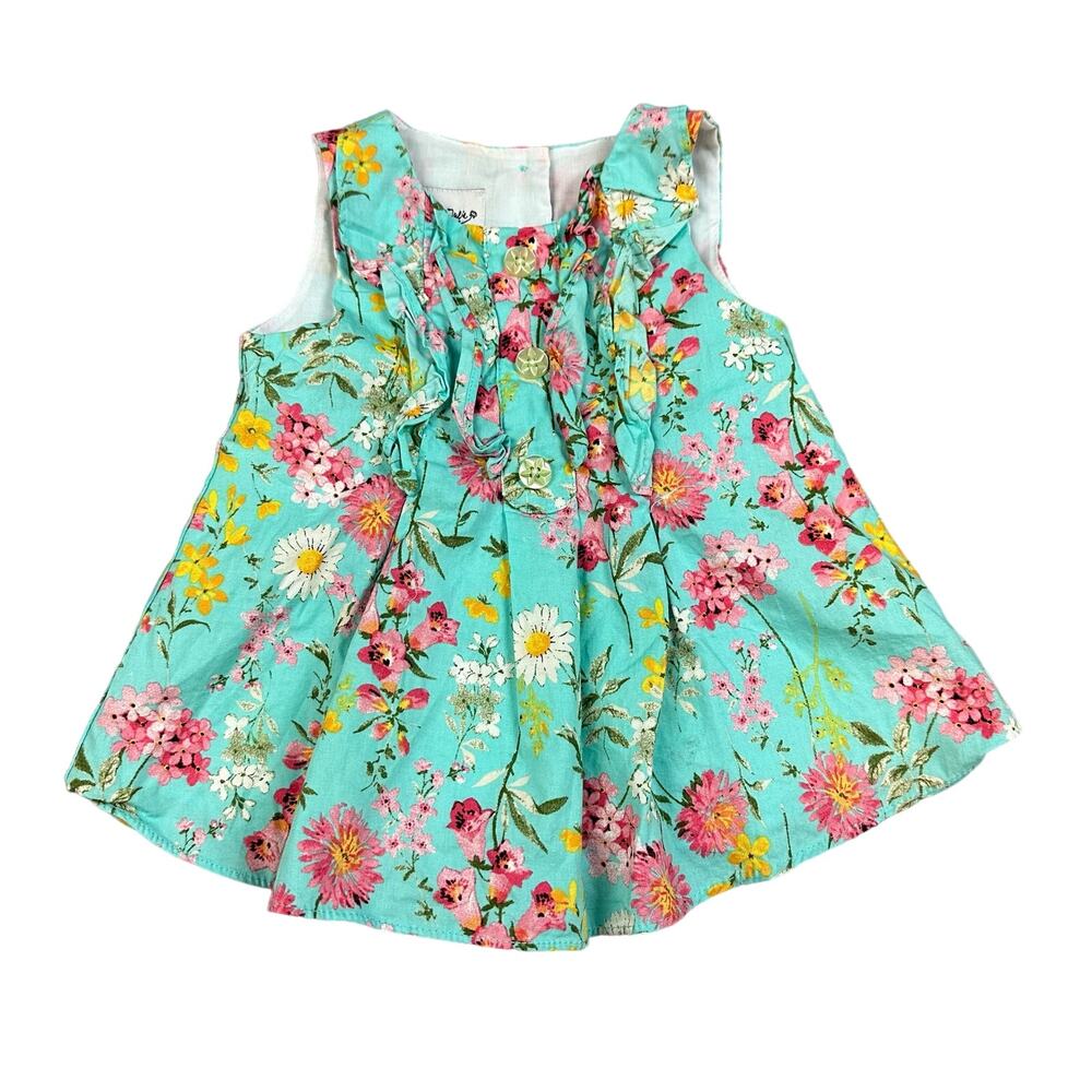 Pippa & Julie Floral Ruffle Front Dress Baby Girl 12 Months Teal Floral Easter